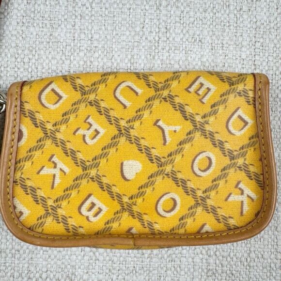Dooney & Bourke 6" Wristlet Yellow/Tan Leather Trim Logo Snap Pouch Wallet Small - Picture 6 of 14